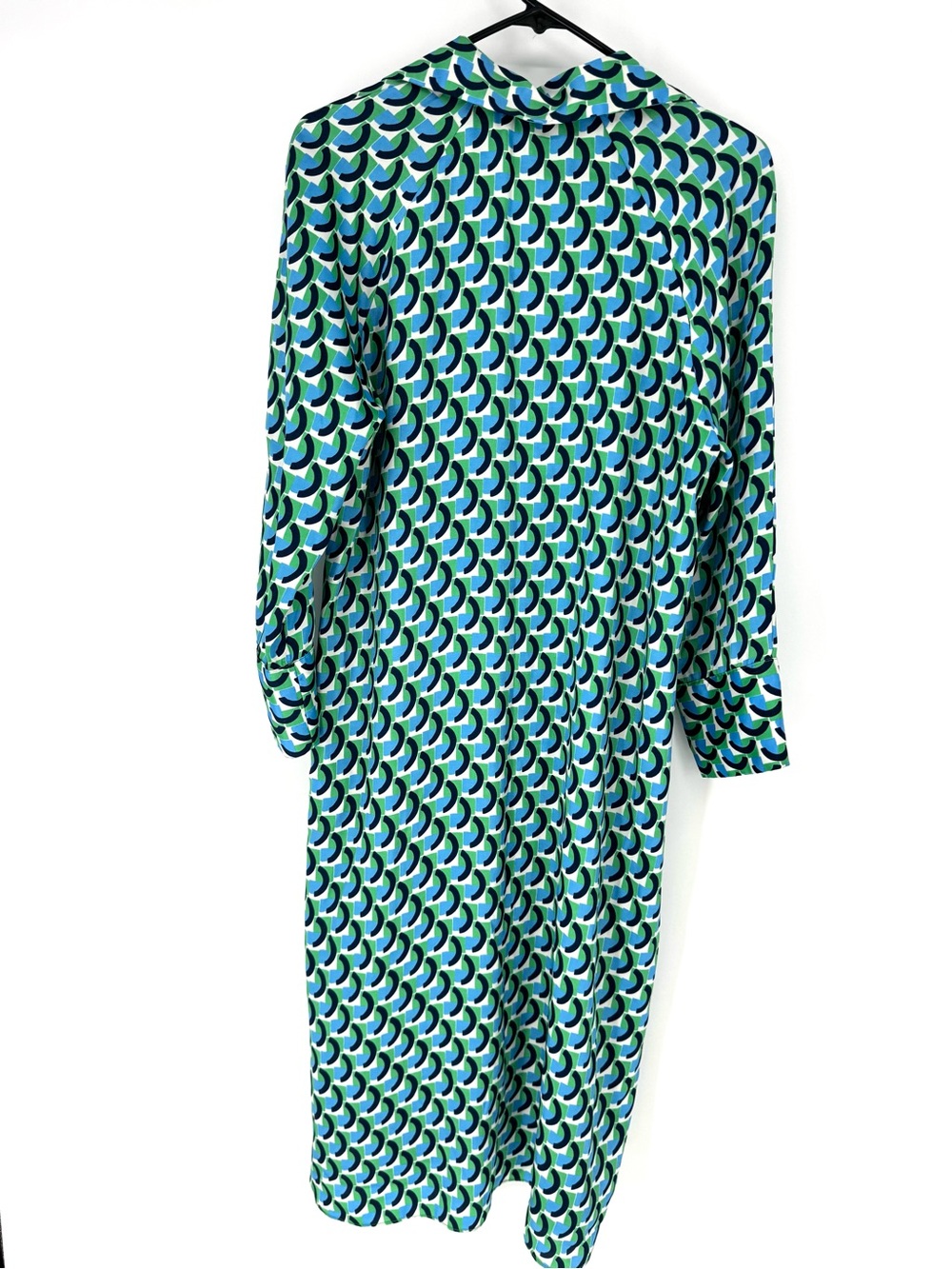 Zara Blue & Green Printed Long-Sleeve Midi Shirt Dress - Picture 2 of 6